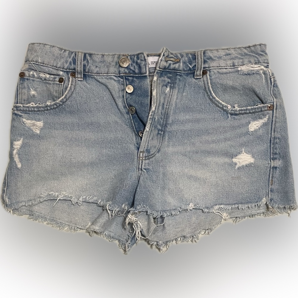 Zara Light Blue Distressed Jean Shorts
